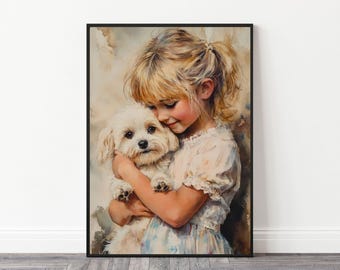 * antique picture ❀* 女の子とワンちゃんのいる 版画プリント antique picture ❀* 女の子とワンちゃんのいる 版画プリント