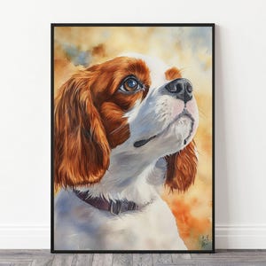 Cavalier King Charles Spaniel Impressão de arte em aquarela | Decoração de retrato de animal de estimação fofo | Pôster de raça de cachorro | Download digital