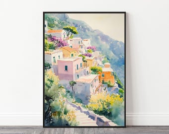 Positano Watercolor Wall Art | Italy Printable Artwork | Positano Travel Poster | Digital Download
