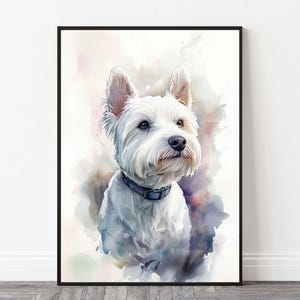 Realistic West Highland Terrier Wall Art, Westie Dog Portrait Watercolor, Dog Lover&#39;s Artwork, Digital Download