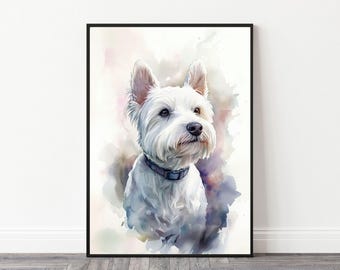 Realistic West Highland Terrier Wall Art, Westie Dog Portrait Watercolor, Dog Lover's Artwork, Digital Download