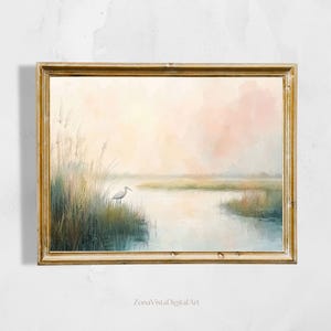 Coastal Marsh Landscape Watercolor Print | Tranquil Marsh Landscape Wall Art | Printable Digital Download