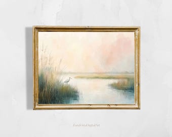 Coastal Marsh Landscape Watercolor Print | Tranquil Marsh Landscape Wall Art | Printable Digital Download