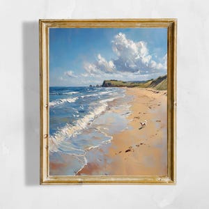 Coastal Beach Print | Beach House Decor | Coastal Wall Art | Dog on Beach Landscape Painting | Digital Download
