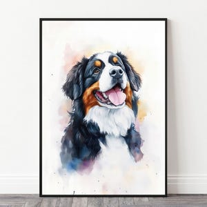 バーニーズ マウンテン ドッグの水彩画アートプリント、バーナー ゼネンフント、印刷可能な犬のアートワーク、犬好きへのギフト