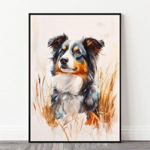 Australian Shepherd Wall Art, Aussie Dog Portrait, Dog Owner Gift, Pet Portrait Instant Downloadable Art Print
