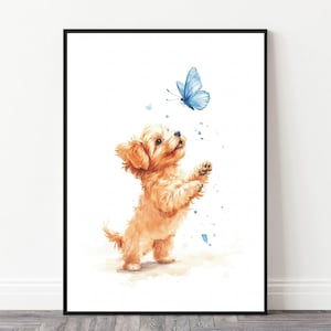 Impresión de cachorro Goldendoodle para guardería / Arte adorable para guardería de perros / Acuarela de cachorro imprimible para niños