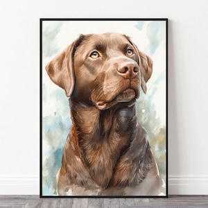 Chocolate Labrador Retriever Watercolor Art Print | Chocolate Lab Wall Art | Realistic Labrador Painting | Digital Download