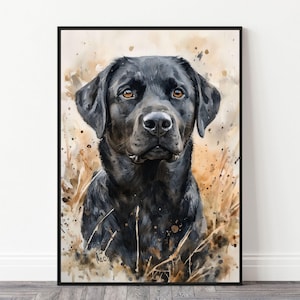Black Labrador Retriever Watercolor Art Print | Black Lab Wall Art | Realistic Labrador Painting | Digital Download