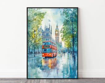 London Watercolor Art Print, London Wall Art, London Travel Poster, England Art Print, Travel Poster, Travel Gift