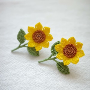 Crochet Sunflower Earring, Sunflower Lover Gift, Micro Crochet Sunflower, Flower Stud Earring, Gift for her, Floral Gift