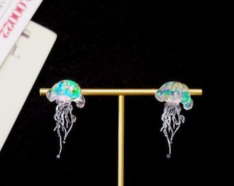 Resin Jellyfish Earrings, Marine Life Ocean Studs