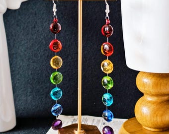 Rainbow Resin Dangle Earrings, Handmade Pride Gift