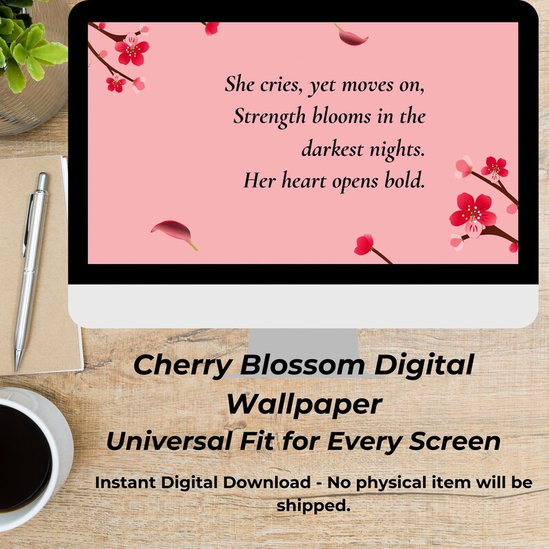 Cherry Blossom Haiku Wallpaper: Sakura Poetry Digital Art (6 Sizes ...