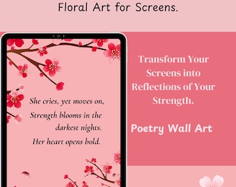 Cherry Blossom Haiku Wallpaper: Sakura Poetry Digital Art (6 Sizes) (Digital Download
