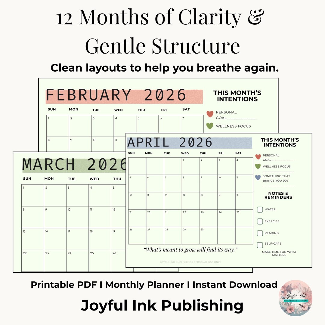 2026 Intentions Calendar • Monthly Planner for Women (PDF Download ...