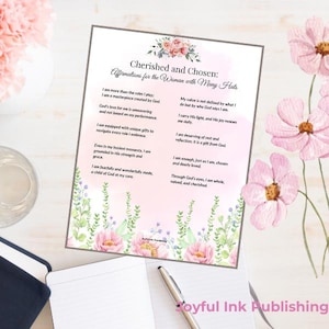 Afirmação Cristã Imprimível - Encorajamento Baseado nas Escrituras para Mulheres, Diário de Fé, Decoração de Escritório - Download Instantâneo em PDF