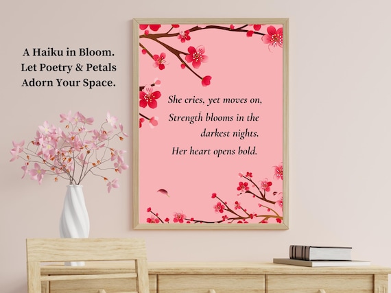 Cherry Blossom Haiku Print: Japanese Zen Wall Art (digital