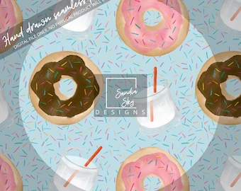 Watercolor Donut Seamless Pattern: Pink & Chocolate (Digital Download)