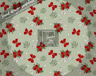 Vintage Silver Bells Christmas Pattern: Hand-Drawn Holiday Design (Digital Download)