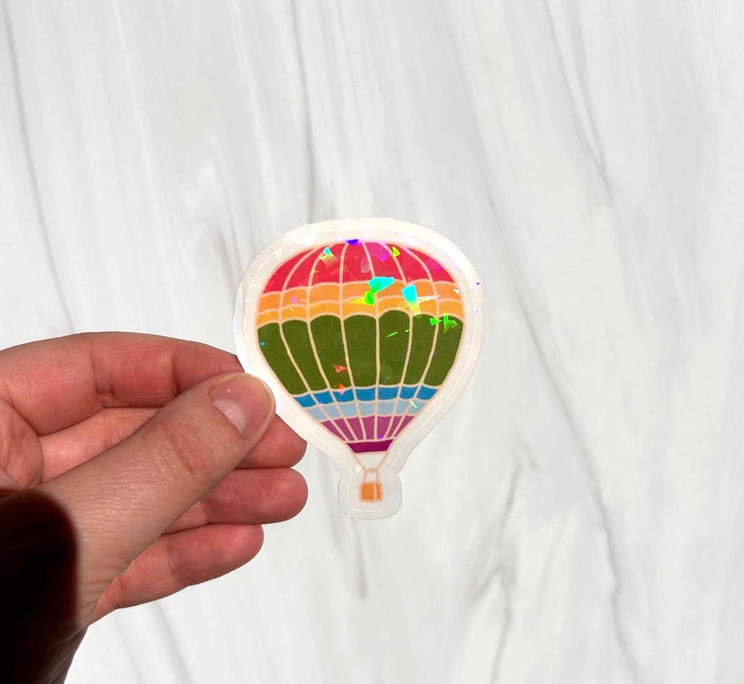 Holographic Hot Air Balloon Sticker | Hand-drawn, Water Resistant Vinyl ...