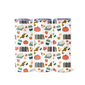 Seamless cozy fall print design example on tumblers