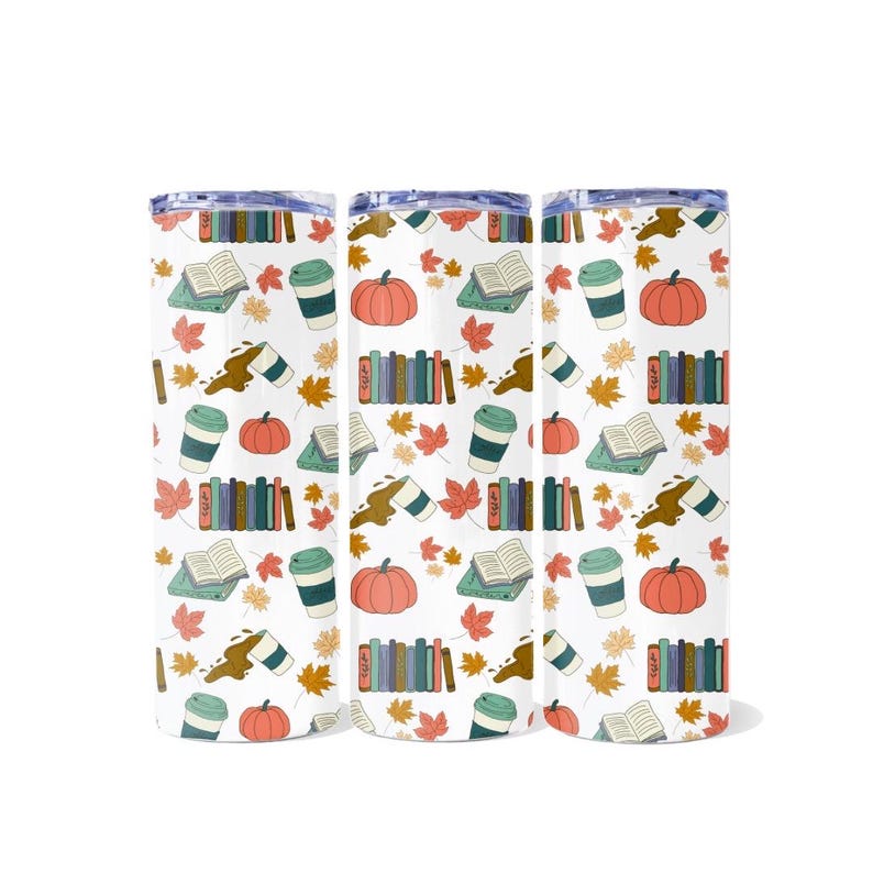 Seamless cozy fall print design example on tumblers