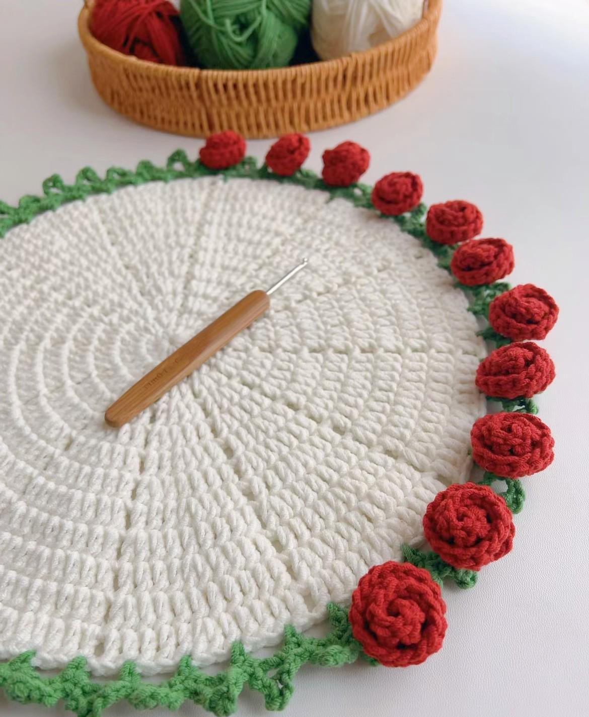 PDFパターンのみ かぎ針編みのローズブーケコースター/ブランケット