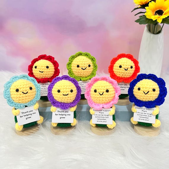 Gehäkelte Positive Tulpe Im Topf – Farbverlauf Pink, Mit Motivationskarte, Als Deko & Emotionale Unterstützung