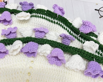 クロシェ編みのスズランブーケブランケット、コースター、ハンドメイド