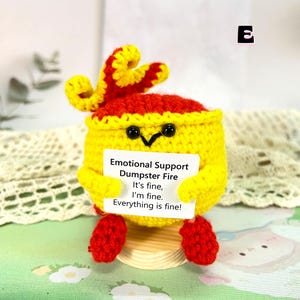 Handmade Crochet Emotional Support Dumpster Fire,Crochet Dumpster Amigurumi,Colorful Burning Trash Can,Funny Unique Desk Decor,Office Decor