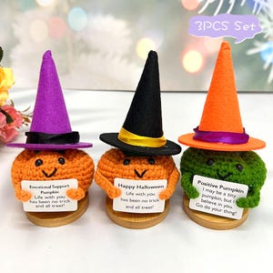 Halloween Crochet Pumpkin With Colorful Felt Hat,Happy Halloween,Emotional Support Pumpkin,Positive Pumpkin,Halloween Decor Gift