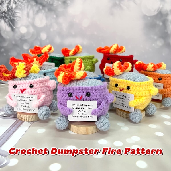 Patrón en PDF: Patrón de crochet para un contenedor de basura en llamas, con videotutoriales, tutorial para un bote de basura en llamas, ideal para principiantes, amigurumi.