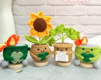 Crochet St. Patrick's Day Lucky Plant Set: Clover, Sunflower, Shamrock