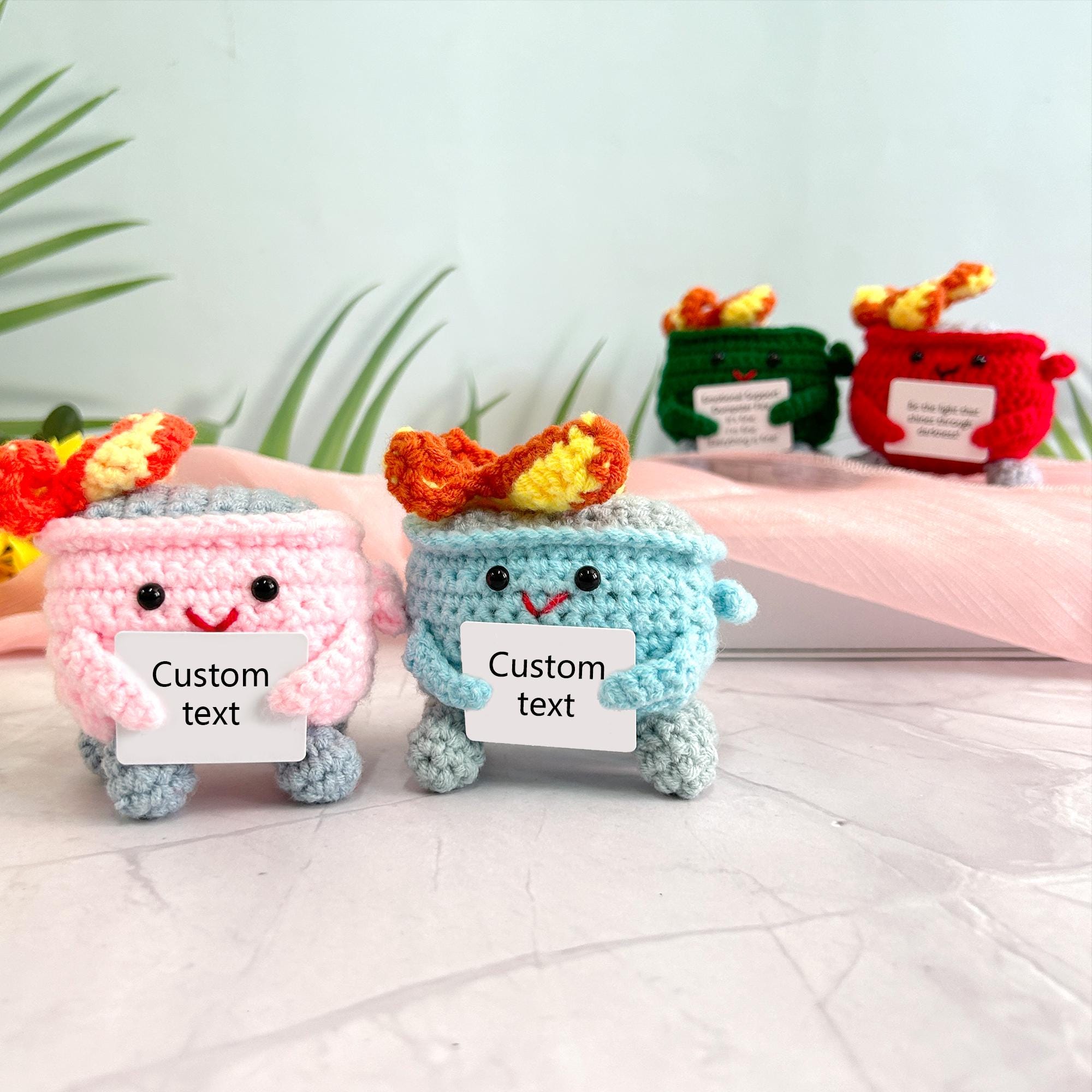 Peluche Uncinetto Dumpster Fire – Supporto Emotivo, Fatto A Mano, Messaggio Positivo, Altezza 8,4 Cm (Blu)