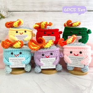 Crochet Colorful Emotional Support Dumpster Fire, Crochet Amigurumi, Burning Trash Can, Funny Unique Desk Decor, Personalized Gift