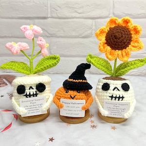 Halloween Crochet Sunflower,Crochet forget me not,Crochet Pumpkin,Happy Halloween,Emotional Support Gift,Cute Halloween Decor Gift