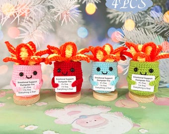 Handmade Crochet Emotional Support Dumpster Fire,Crochet Amigurumi,Burning Trash Can,Funny Unique Desk Decor,Holiday Gifts