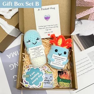 Christmas Gift Box Set: Crochet Dumpster Fire, Bomb, Chill Pill, Keychain, Stickers, Desk Decor, Gift for Colleague, Emotional Support