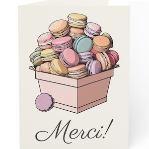 Merci French Macarons Thank You Cards - Cream, Blank Inside (1, 10, 30, and 50pcs); Laduree Inspired, Paris, Merci Beaucoup, French Parisian