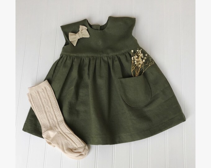 Girls Dress Green Dress Baby Green Linen Dress Girls Linen Etsy