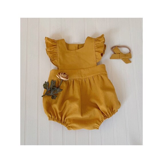 Linen Baby Romper. Mustard Linen Toddler Romper. Vintage Style Etsy