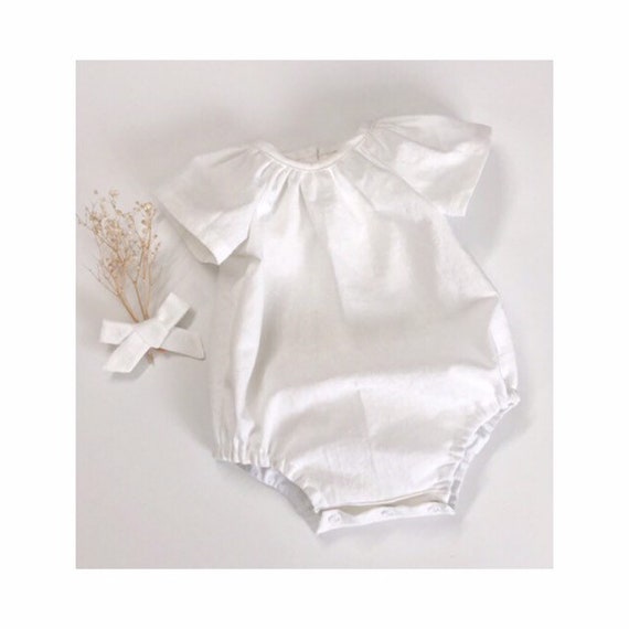 white linen baby romper