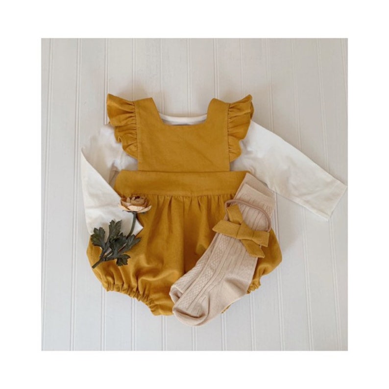 Linen Baby Romper. Mustard Linen Toddler Romper. Vintage Style Etsy