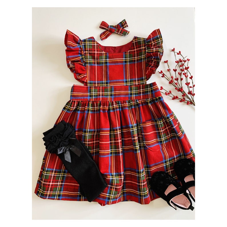 Red plaid holidays pinafore dress Girls toddlers babies red Etsy
