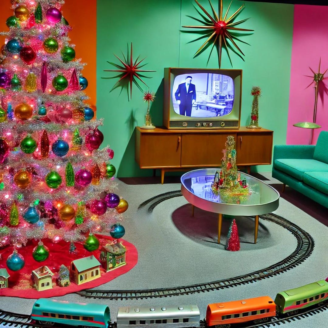 Retro 80s Christmas Living Room Decor Digital Art Print Wall Art AI