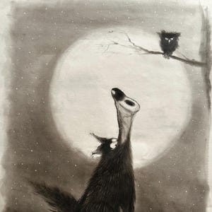 Humorous Illustration Cute Wolf Howling Hand Drawn - One of a Kind - The Red Rabbit