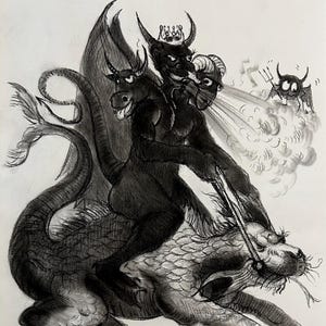 Humorous Illustration Asmodeus Hand Drawn - One of a Kind - Il Rossoniglio