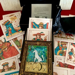 Italian Tarot Deck - 22 Major Arcana of Marseilles, hand-printed and colored, with a painted box - The Tarot of Hades