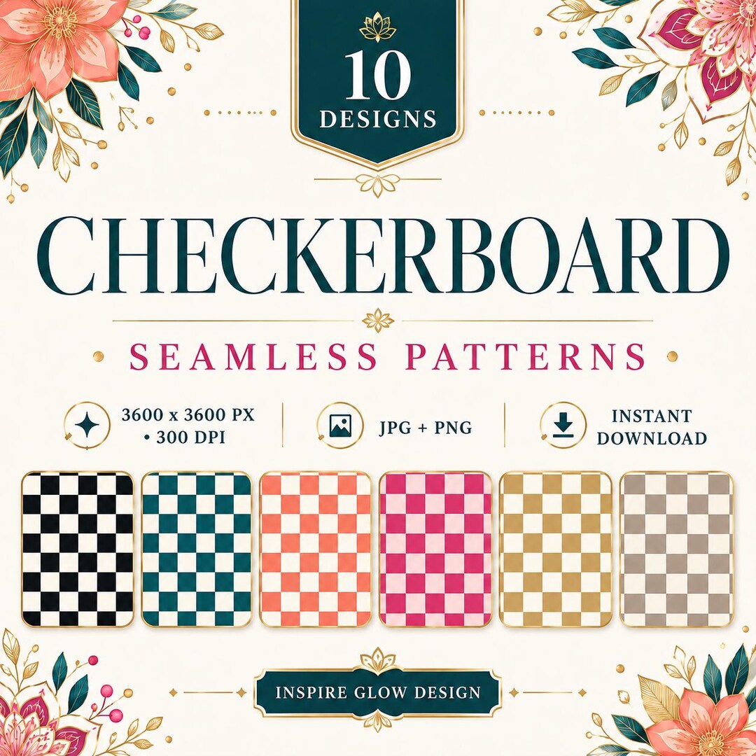 Checkerboard Seamless Patterns, Digital Paper Bundle, 10 Png Jpg ...